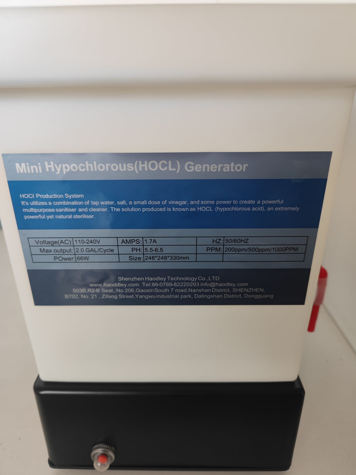 Electrolyzed Water System-Portable Hypochlorous Acid Generator-HOCL Hypochlorous Mist-Hypochlorous Solution Generator-Hypochlorous Acid-PH5.5-6.5 7.5L Capacity-200ppm/500ppm/1000ppm-HOCI/HCIO/HOCL