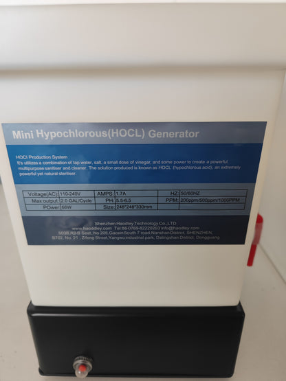 Electrolyzed Water System-Portable Hypochlorous Acid Generator-HOCL Hypochlorous Mist-Hypochlorous Solution Generator-Hypochlorous Acid-PH5.5-6.5 7.5L Capacity-200ppm/500ppm/1000ppm-HOCI/HCIO/HOCL